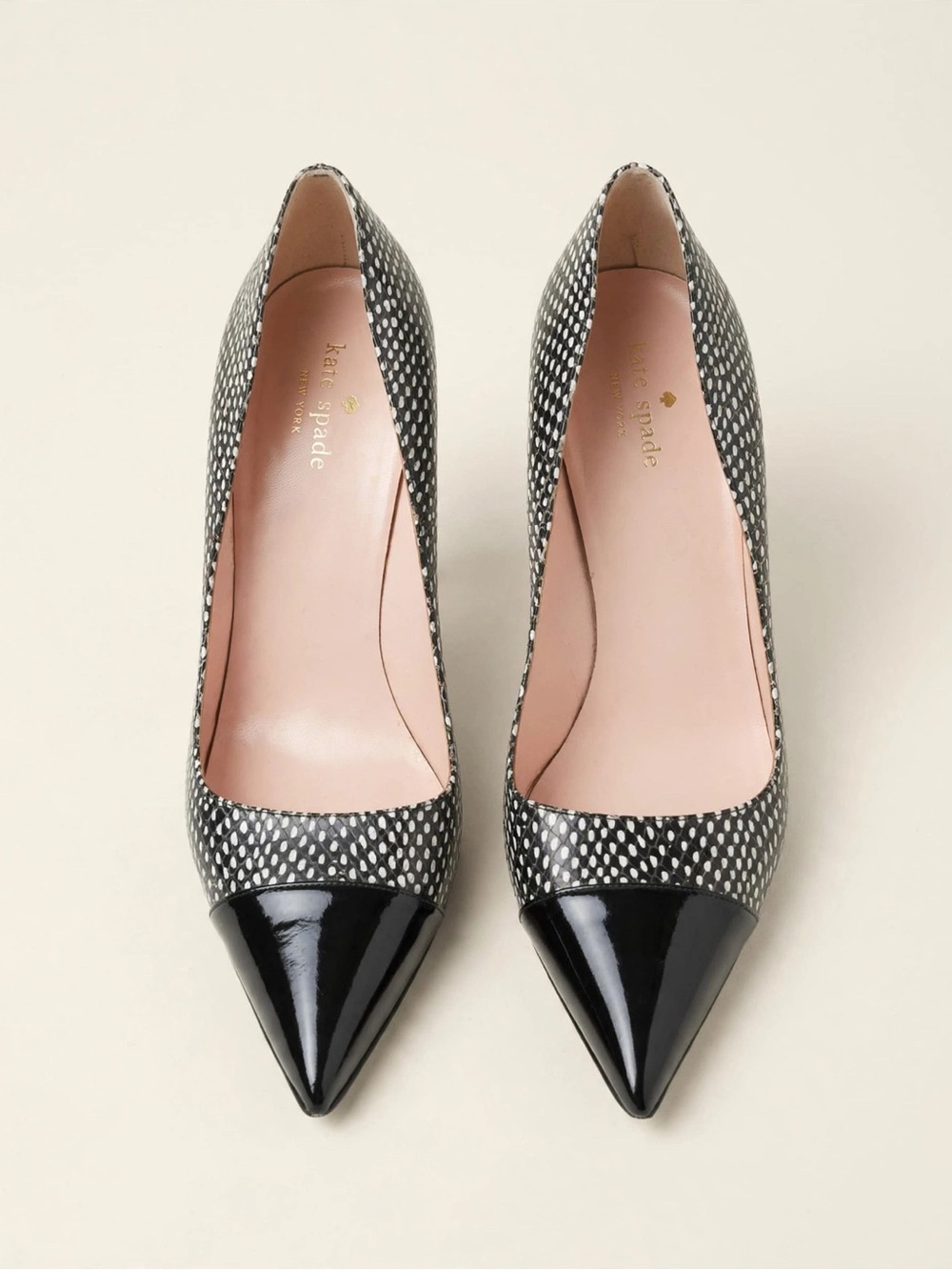 Kate Spade New York Size 10 Black and White Polka Dot Pointed Toe with Red Heel - Picture 2 of 6
